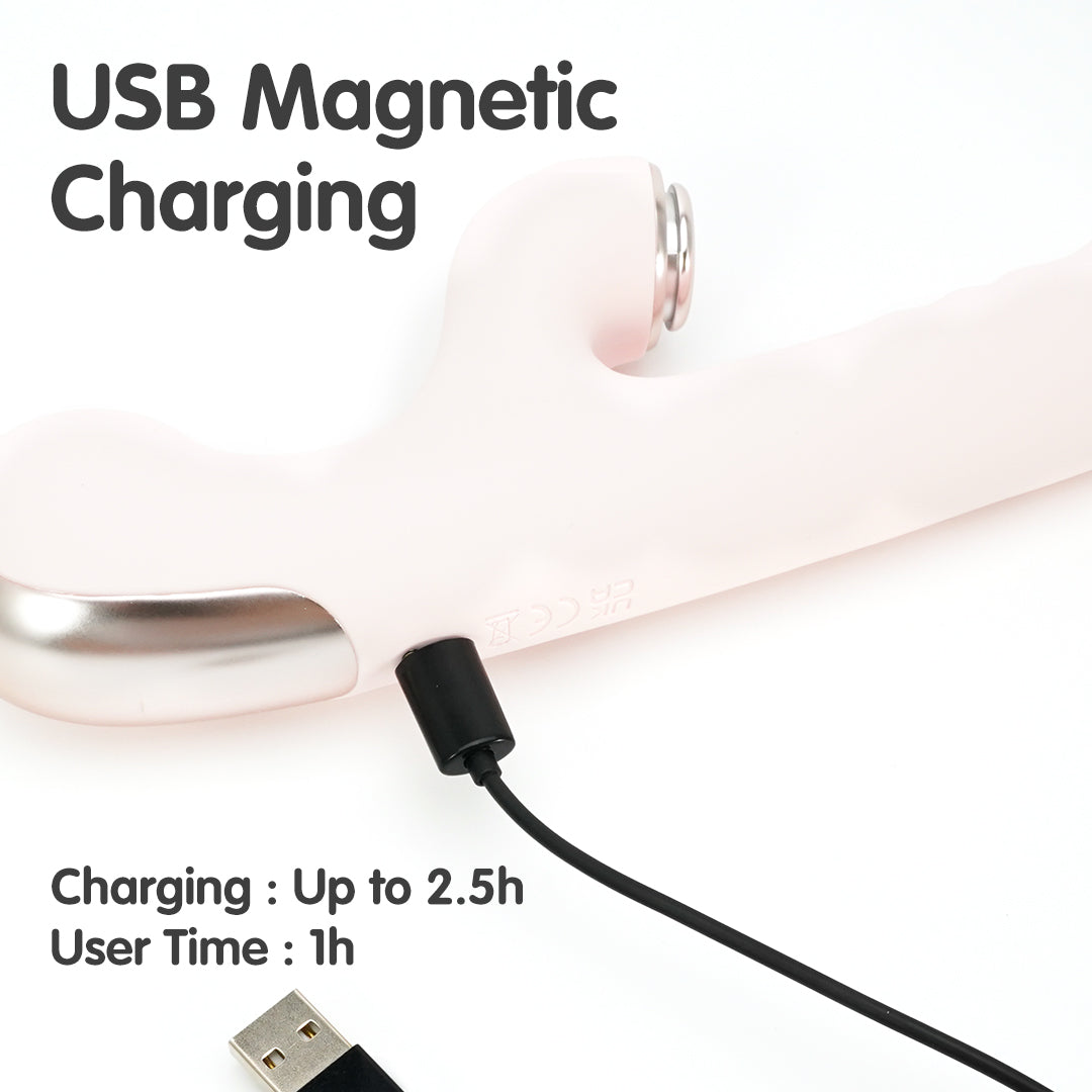 DJ Sona Rabbit Vibrator charging with USB cable, 2.5h charge time