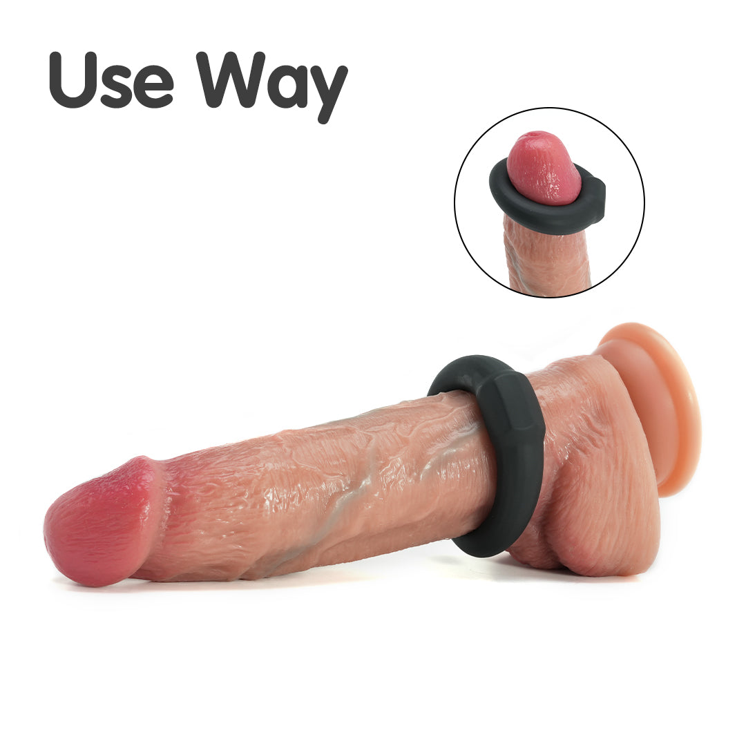 Donut silicone cock ring: 'Use Way' illustration on realistic penis model.