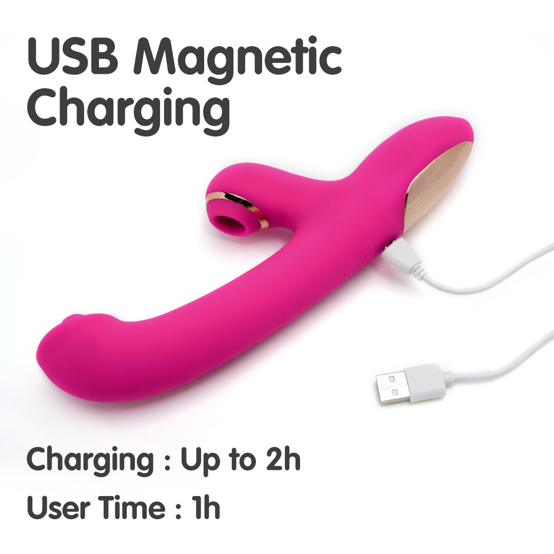 Lilith pink rabbit vibrator, USB magnetic charging, 2h charge, 1h use.