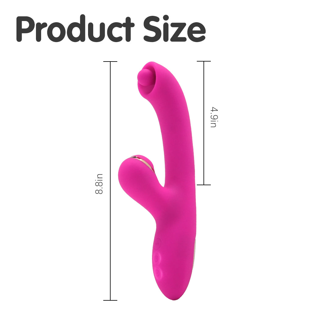 Pink Lilith rabbit vibrator product dimensions shown: 8.8 inches and 4.9 inches.