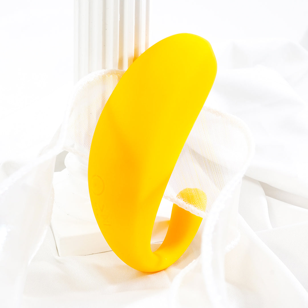 Yellow Banana-shaped remote control vibrator, product shot