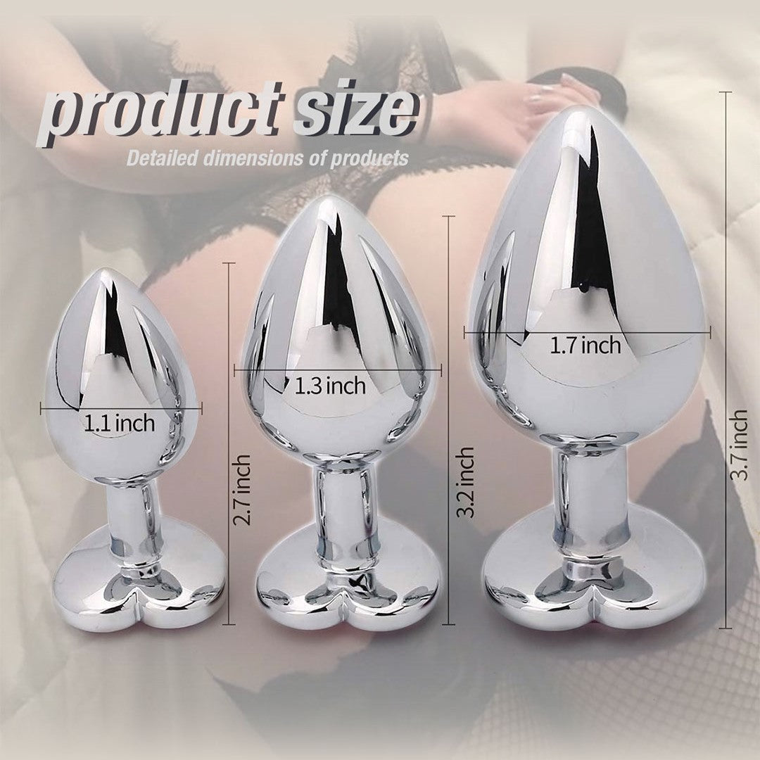 Butt plug set product size chart, featuring three sizes.