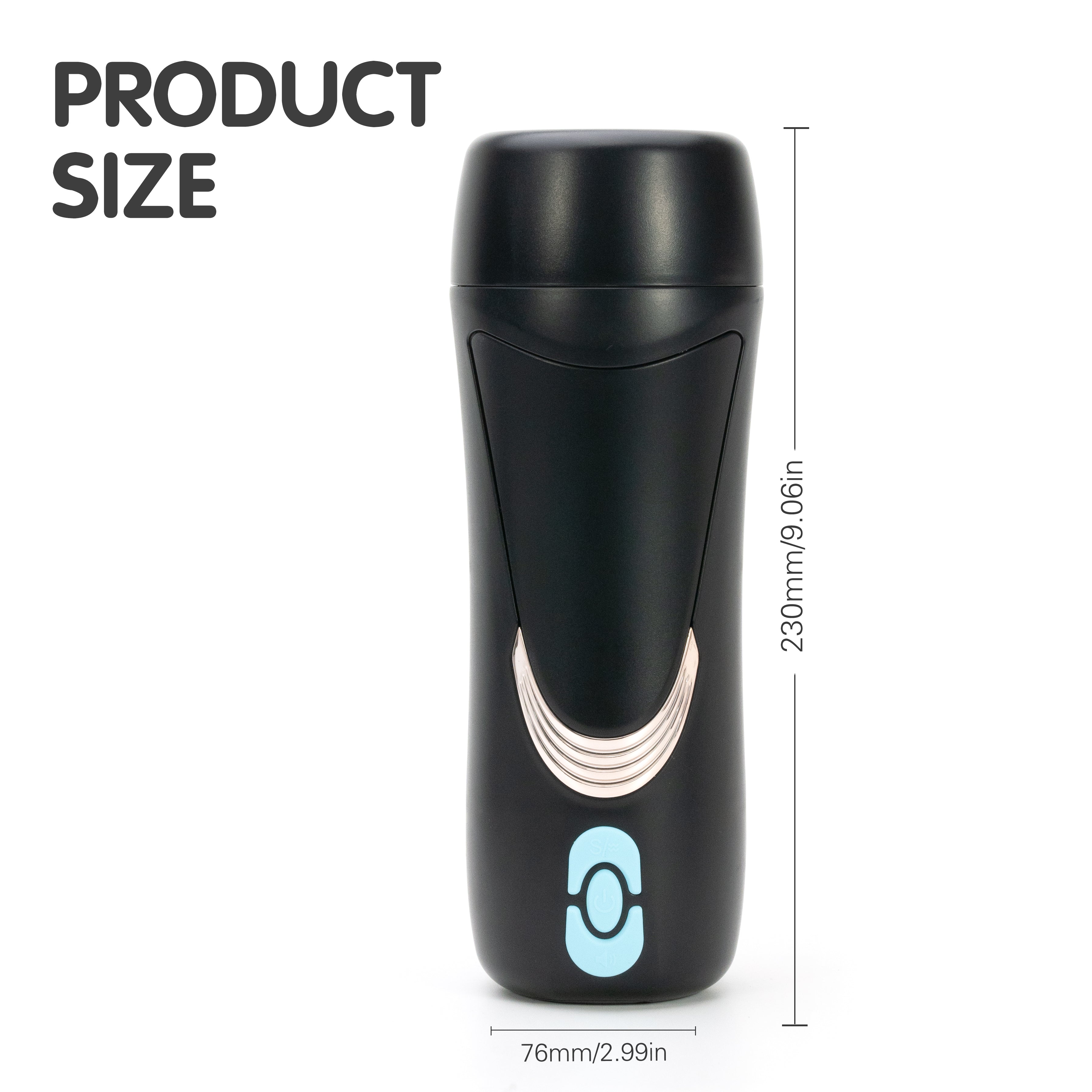 Yasso male masturbator size guide, black, 230mm x 76mm