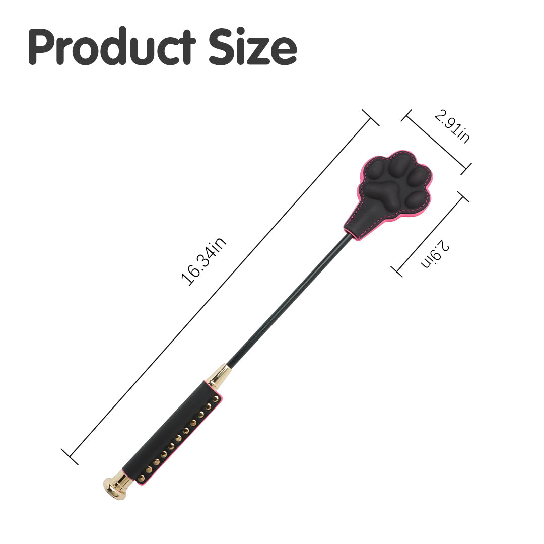Cat Paw Heat Reactive Whip Paddle with dimensions shown: 16.34in length, 2.91x2.9in paddle.