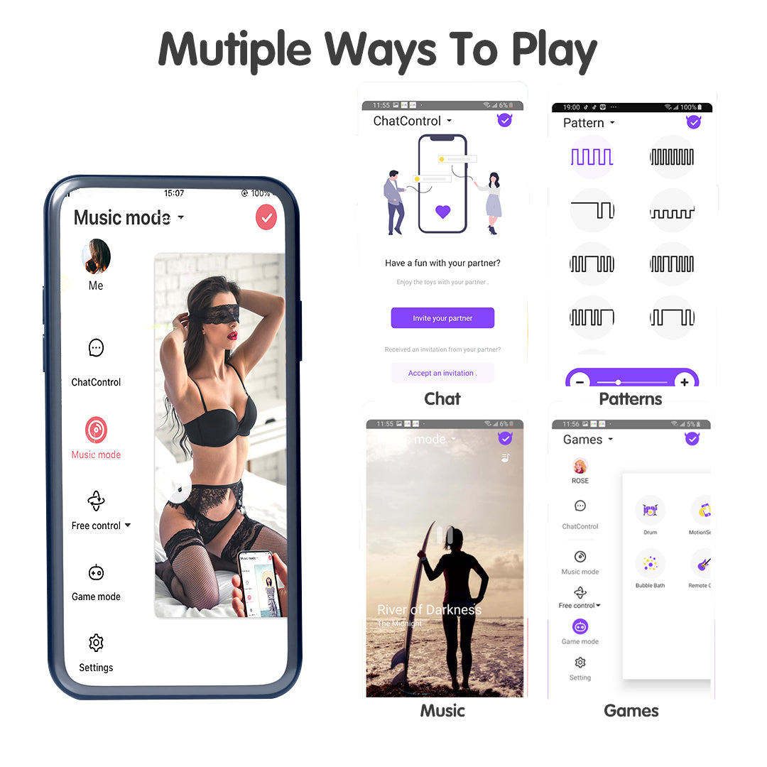 Flamingo Vibrator App showcasing multiple control options and modes