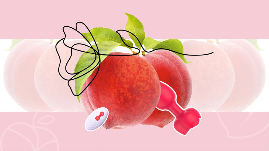 Peaches with a red wearable vibrator and white remote