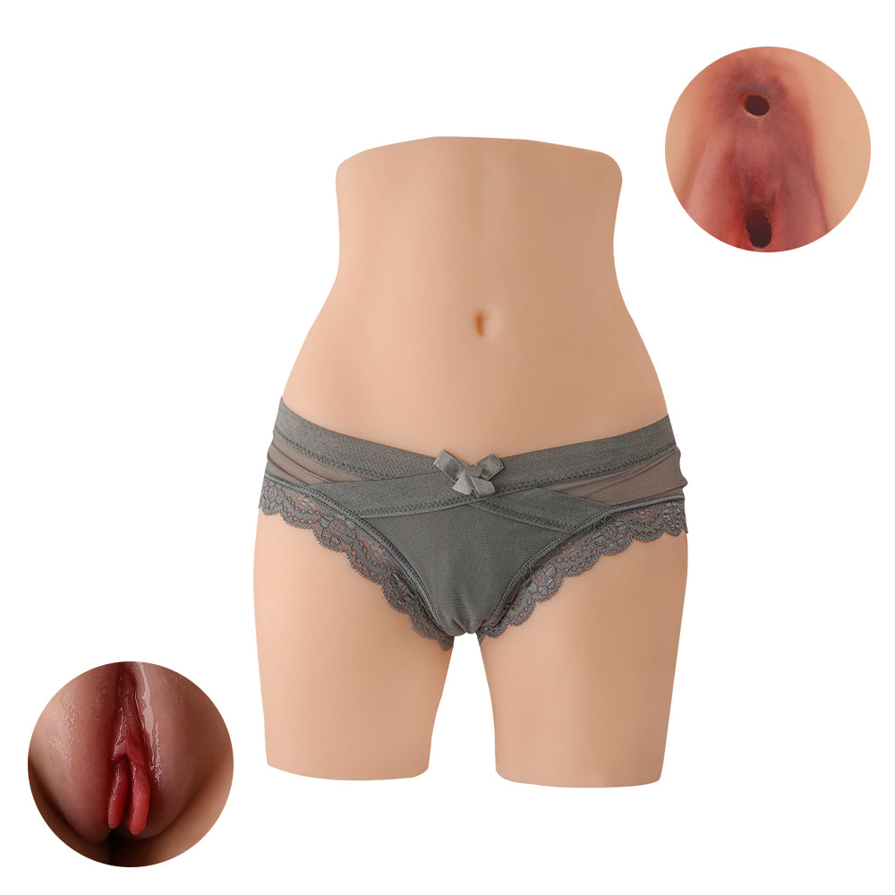 Realistic vagina and ass masturbator with gray lace underwear