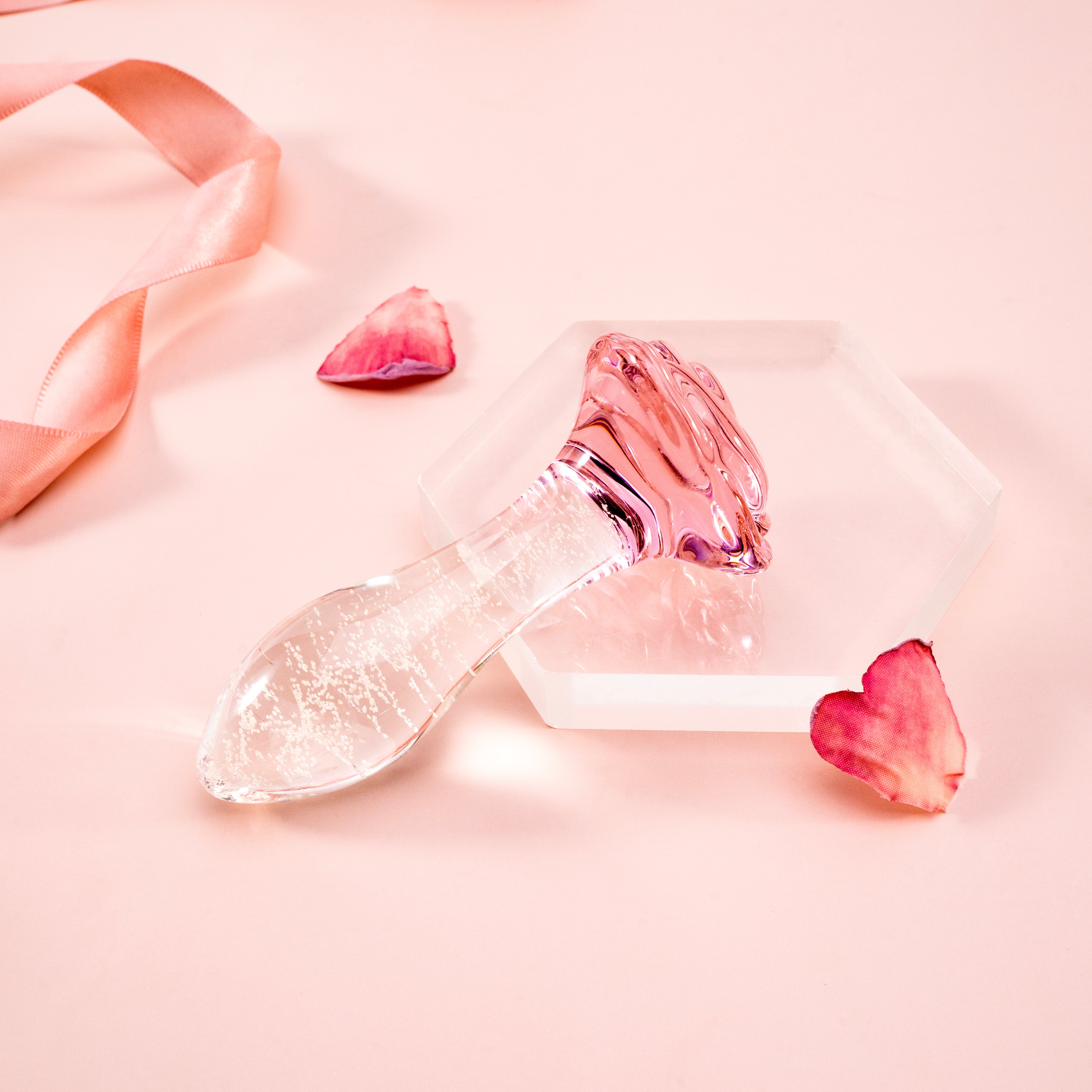 Rose Glass Luminous Butt Plug 4 Inch