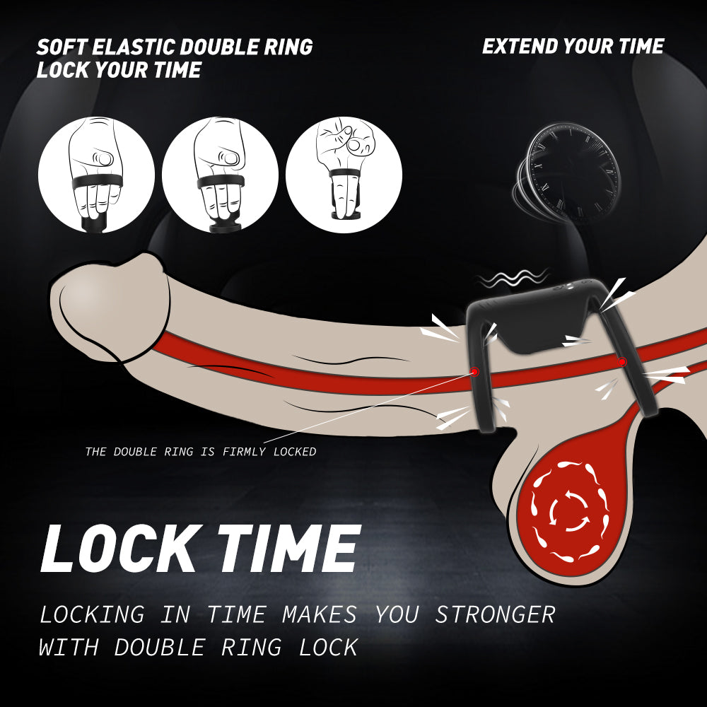 Cock ring illustration: Enhancing erection with 'Lock Time' device.