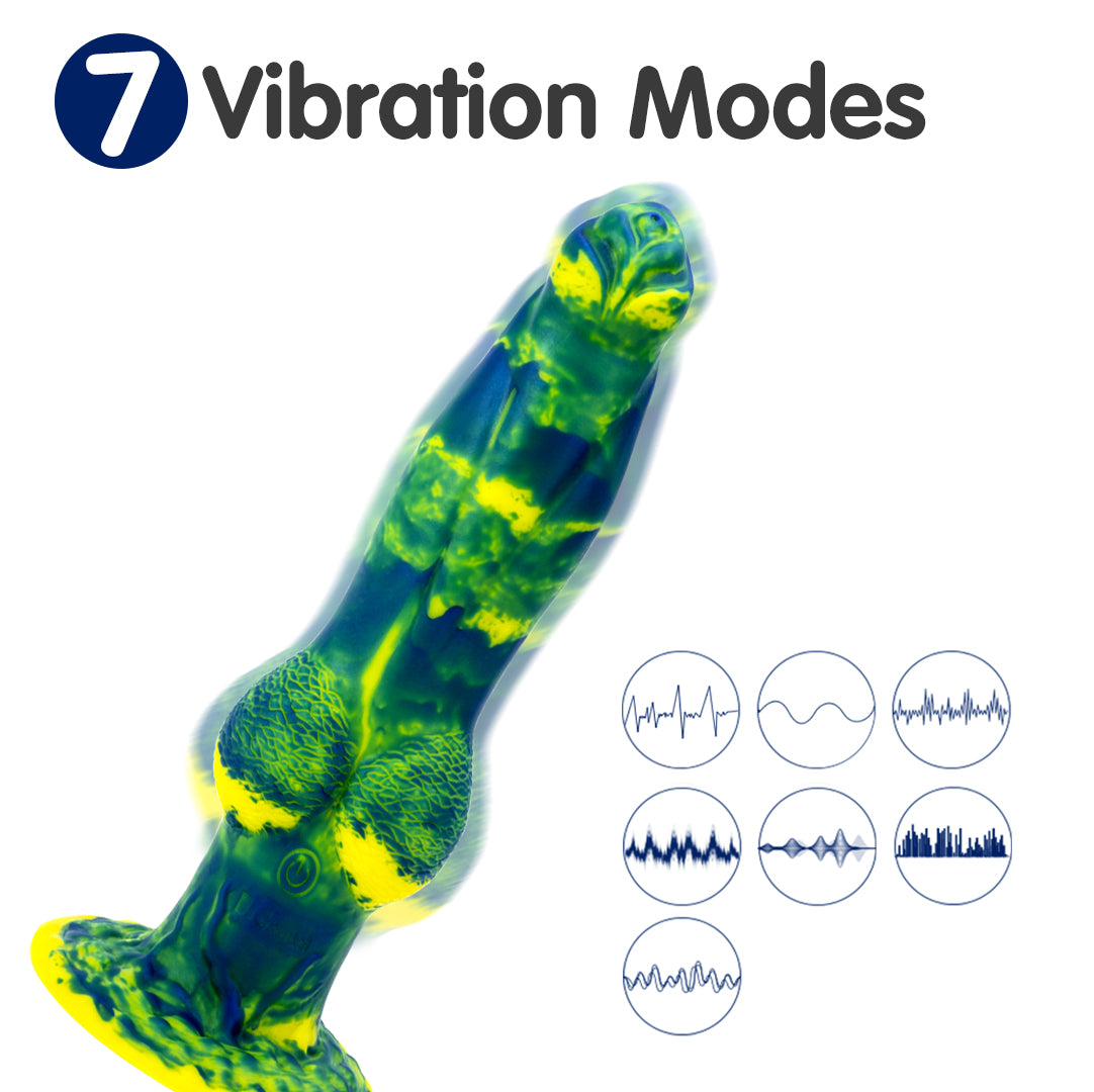 Dragon 7 Thrusting & 7 Vibrating Klein Yellow Dildos 8.86 Inch
