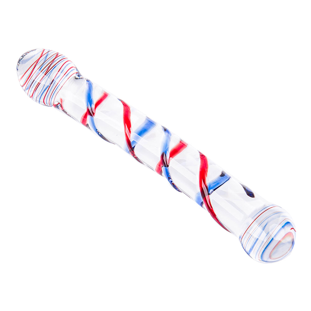 Sapphire and Ruby Spiral Glass Dildo 8 Inch
