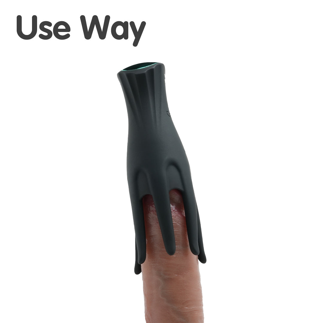 Noctis Sensitivity Training Masturbator sleeve, dark gray silicone with finger projections. Text: Use Way.