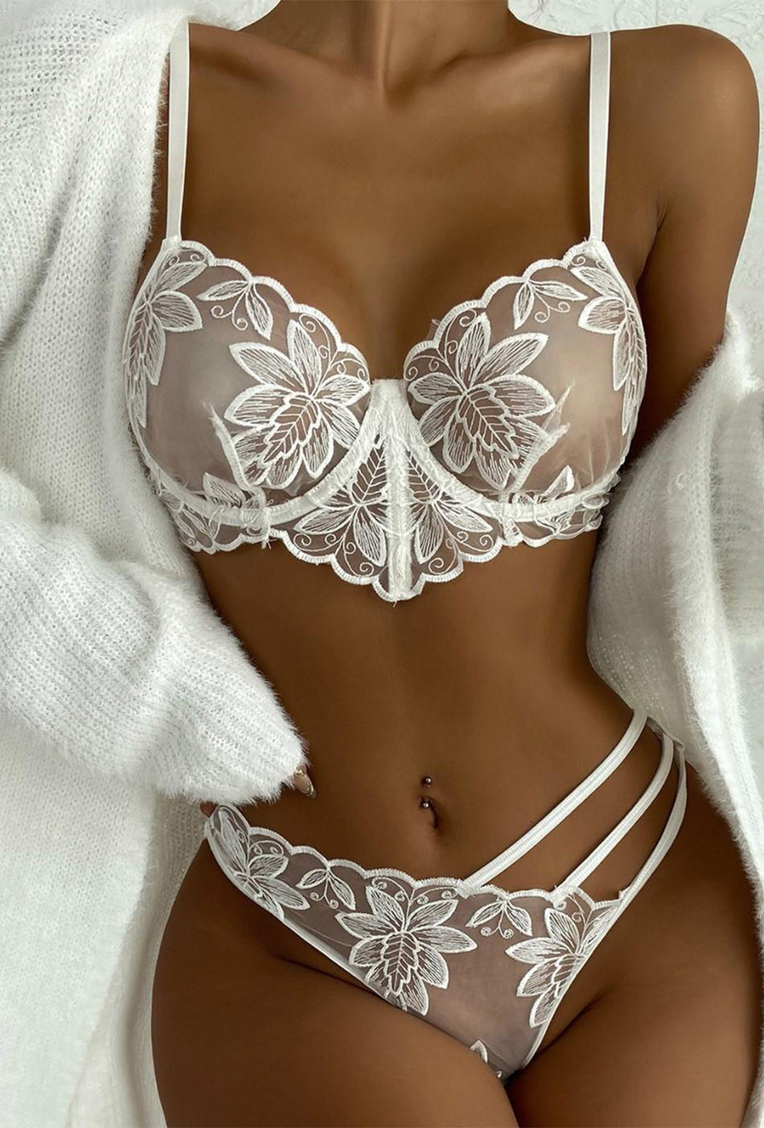 White Floral Lace Lingerie Set