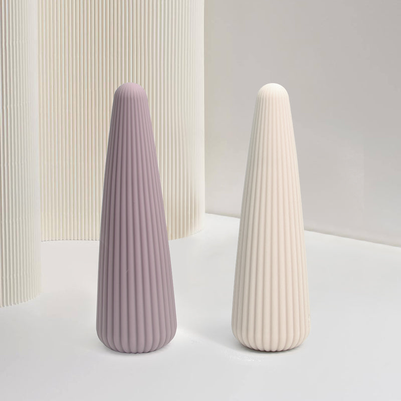 Purple and beige mini G-spot vibrators, ribbed texture, pastel colors