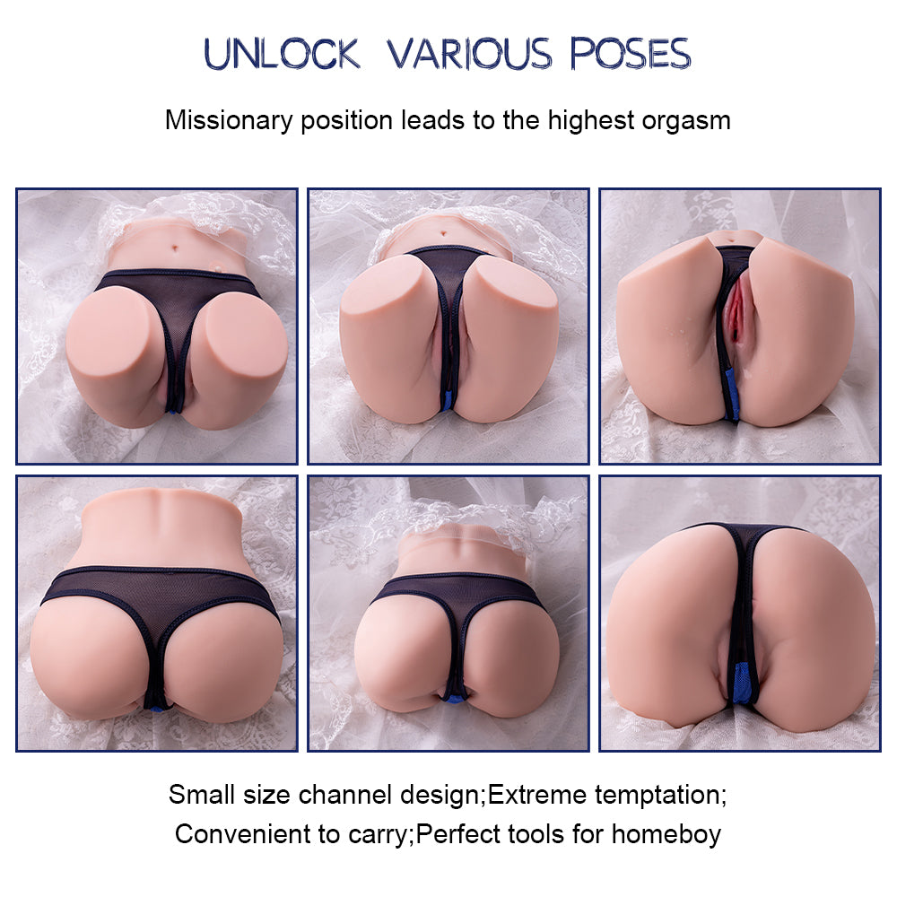 Realistic masturbator showcasing various positions and features.