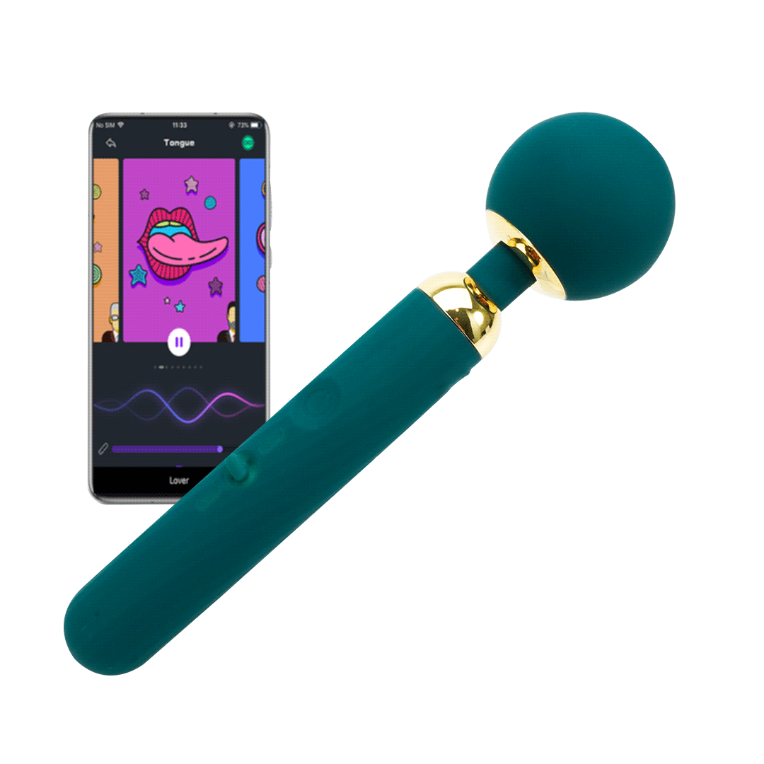 Zenith app controlled wand vibrator, teal and gold design