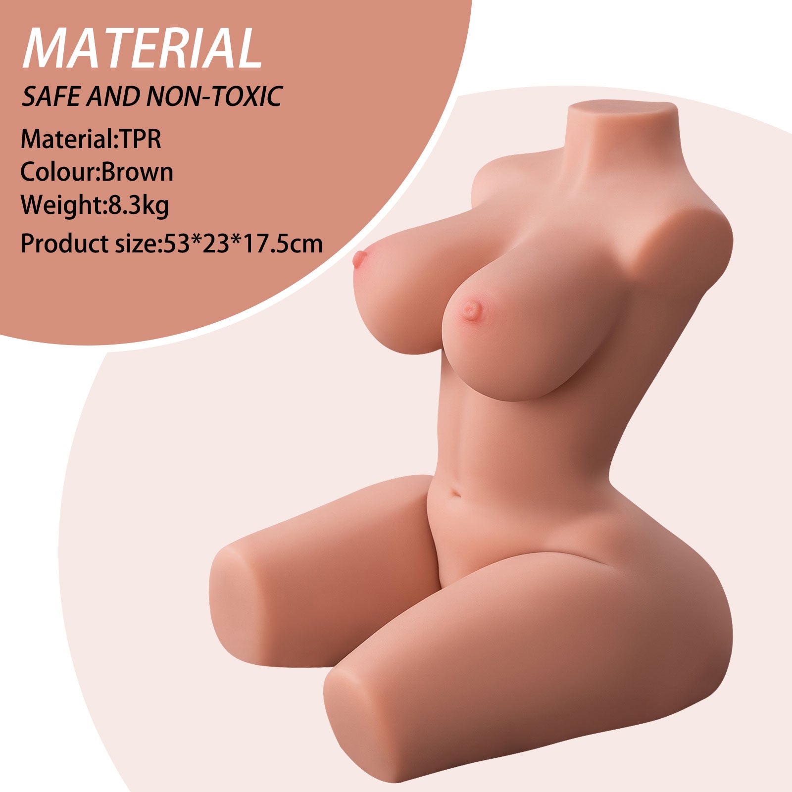 Brown female torso masturbator with product details