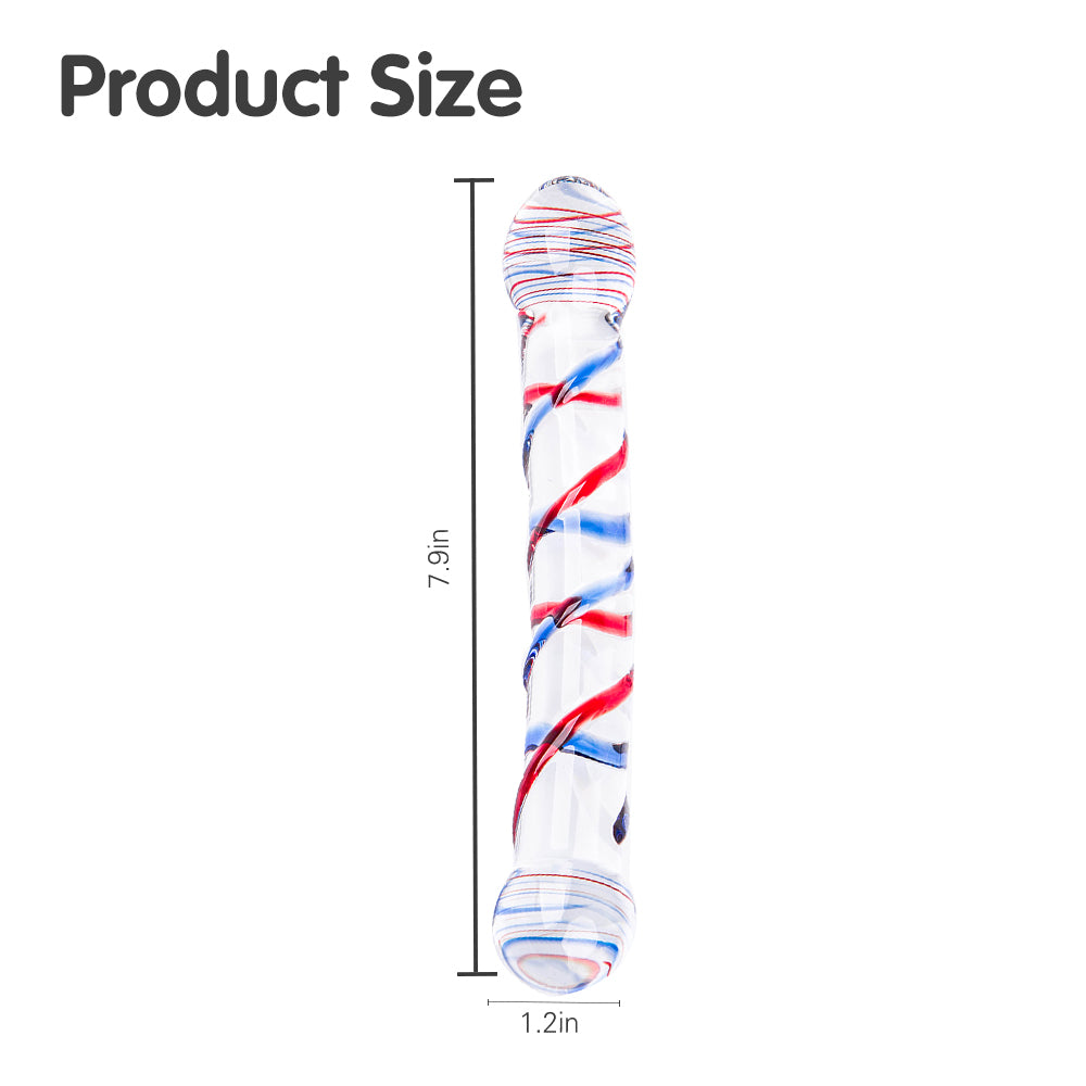 Spiral glass dildo with dimensions, 7.9 inches