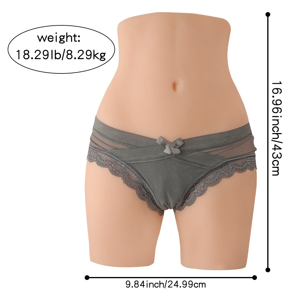 Reims Doll Realistic Masturbator with gray lace underwear, dimensions and weight included