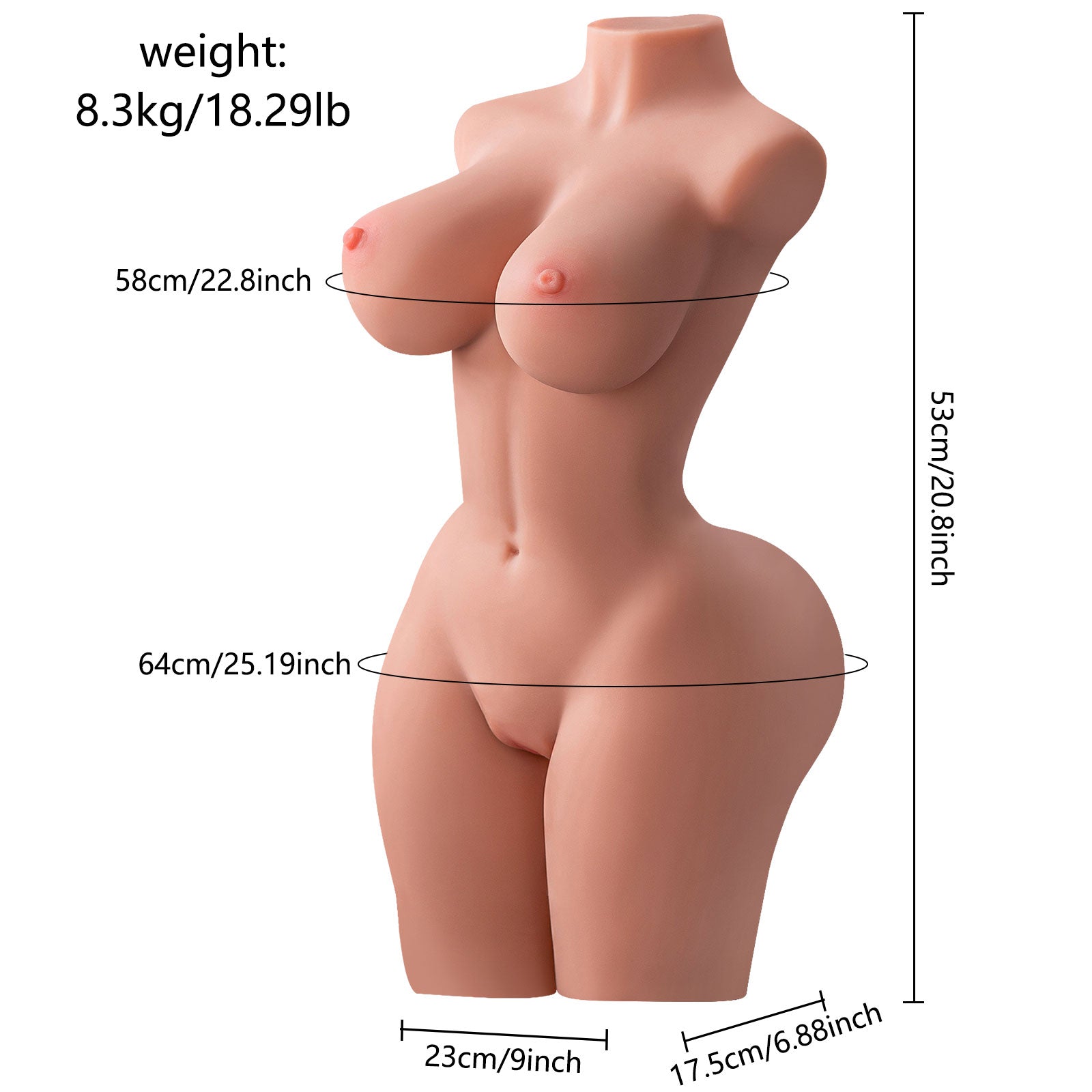 Page Brown Doll masturbator with size specifications