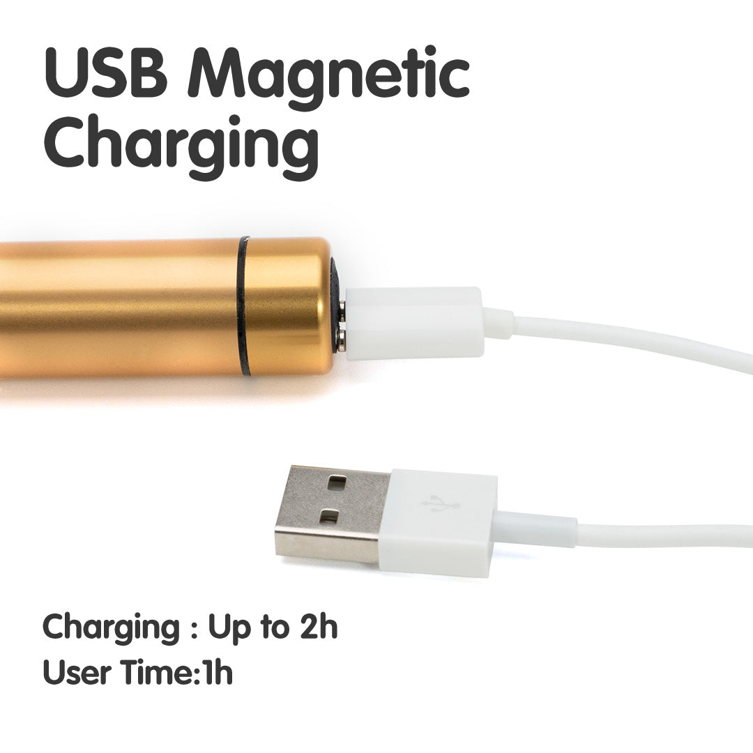 Seed 4 bullet vibrator charging with USB cable, charging time 2h, user time 1h