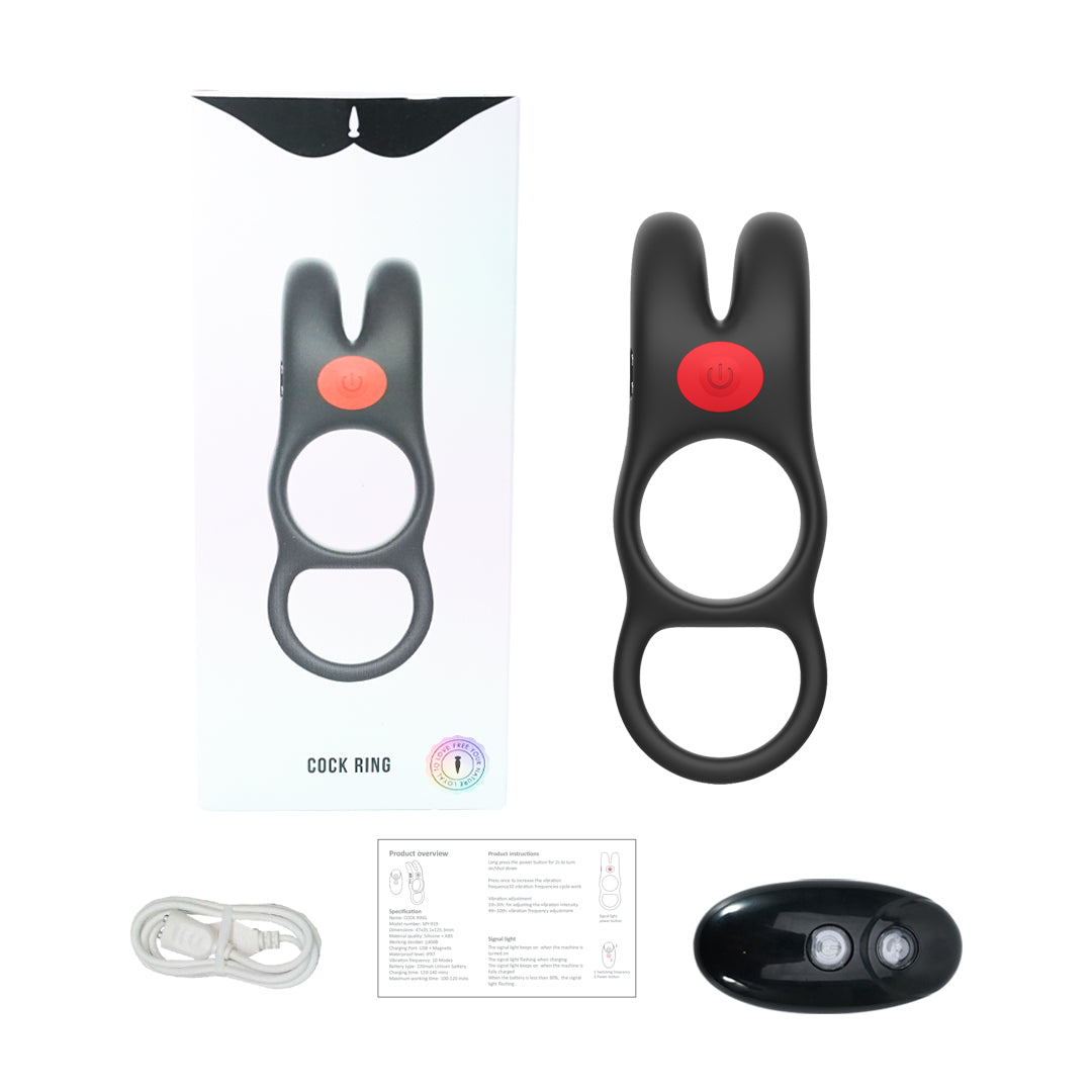 TickleTail rabbit cock ring with remote and charging cable