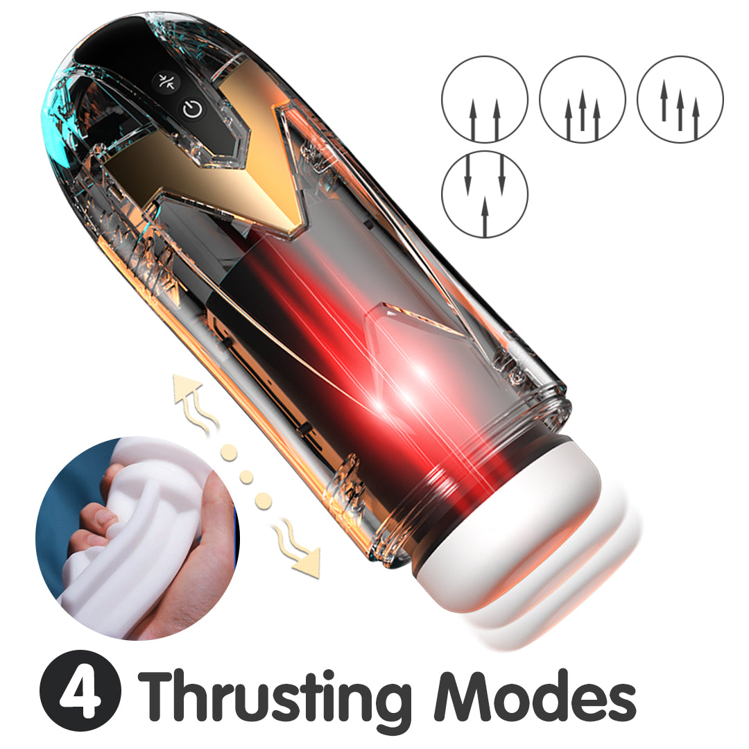 Iron Man Telescopic Vibrating Heated Masturbator, 4 Thrusting Modes