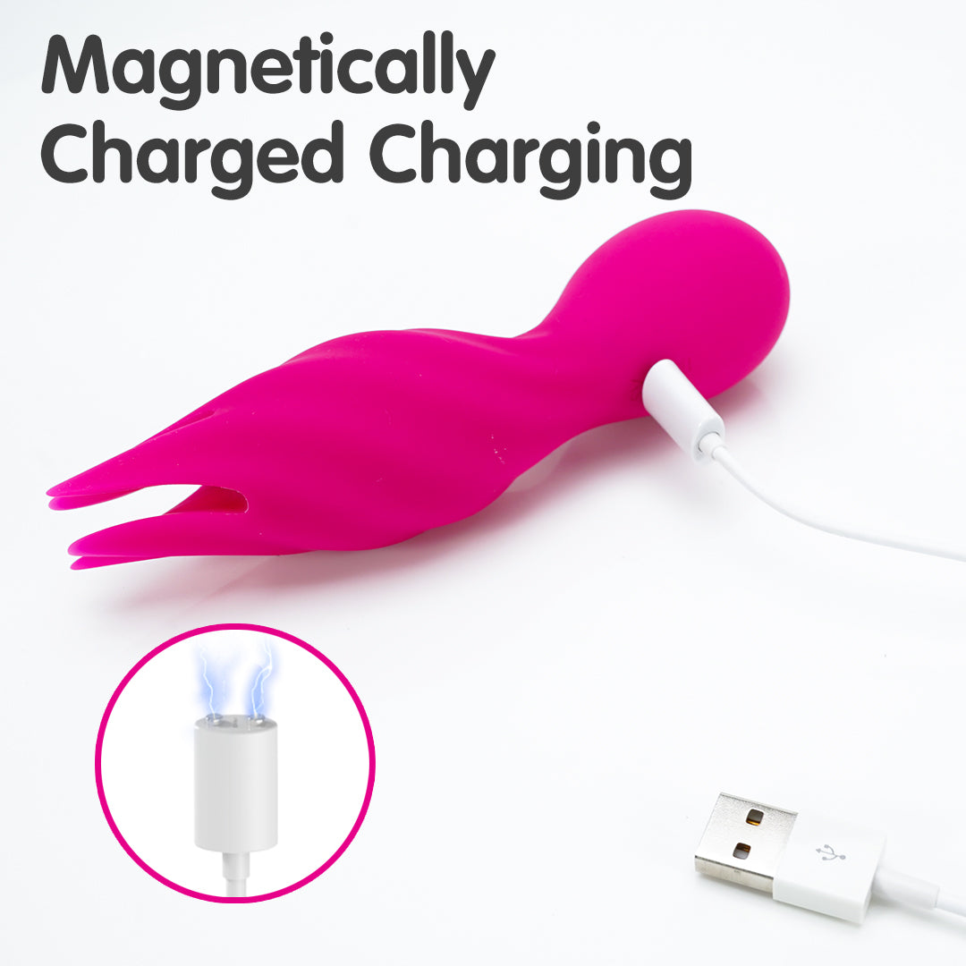 Pink vibrator with magnetically charged charging, for sexual well-being