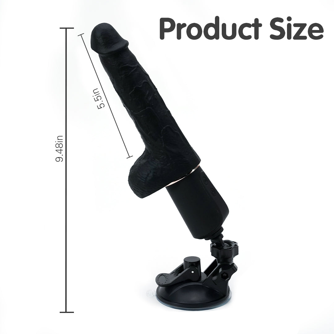 Black vibrating dildo with suction cup, product size shown