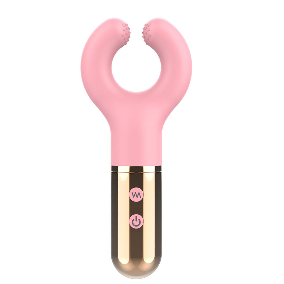 C-Shape Clitoral Vibrator - Pink with Gold Accents