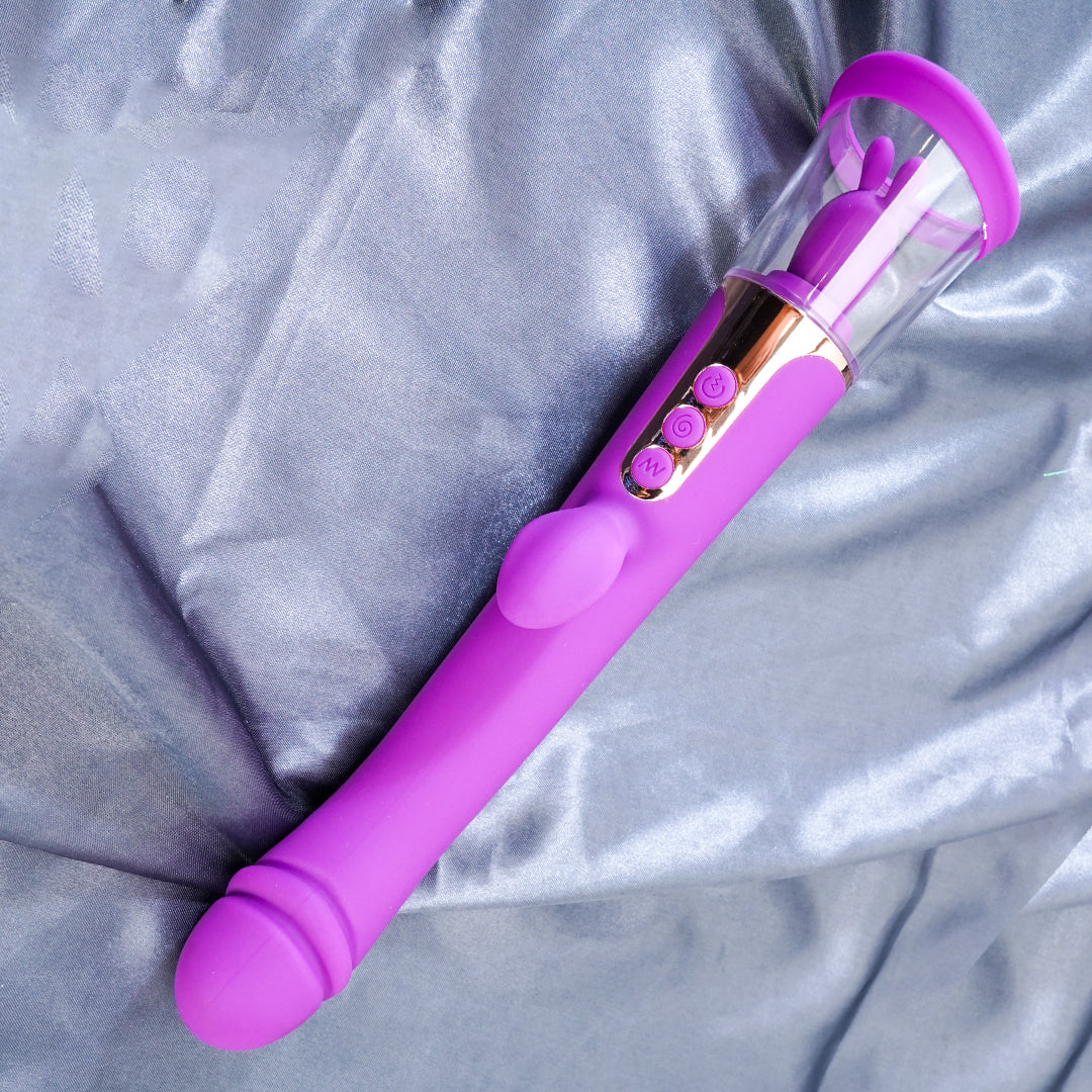 Purple Esther AV Bar Vibrator on satin fabric background