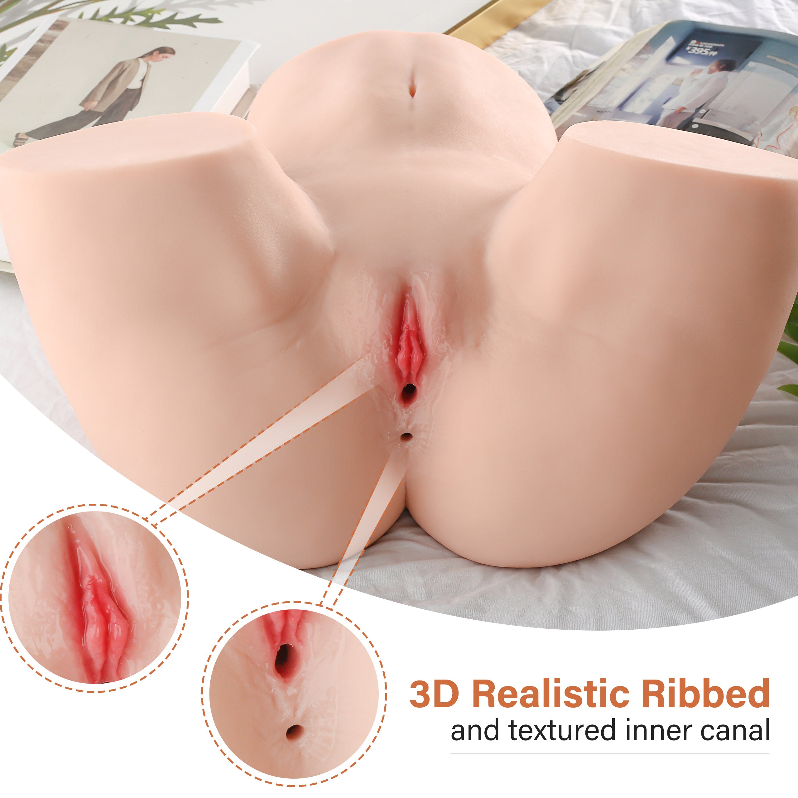 Realistic female masturbator with textured inner canal