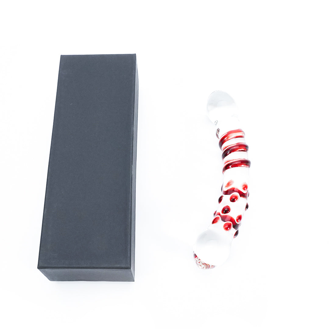 Crystal Bliss dildo and packaging, glass sex toy product
