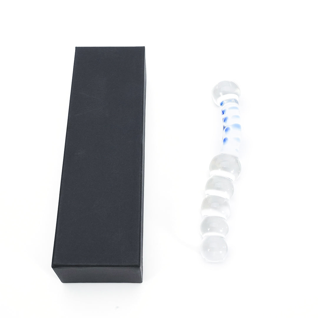 Crystal Bliss Sapphire Spiral Glass Dildo with black box