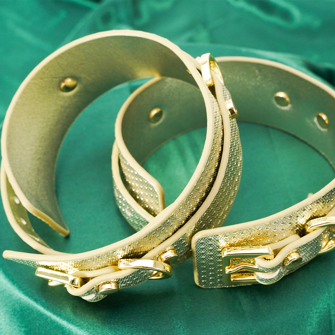 Gold BDSM Bondage Set - wrist cuffs close up