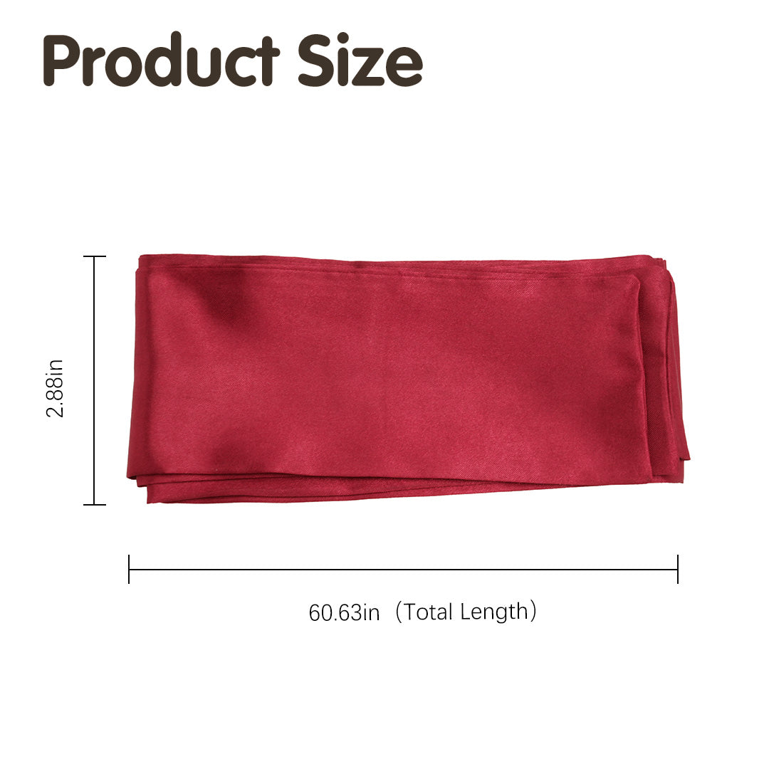 Luxury satin eye mask blindfold in red, with dimensions 2.88in width and 60.63in total length.